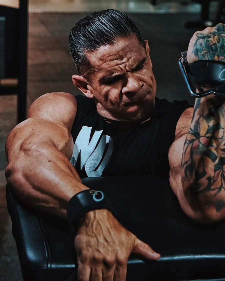 Omar Garcia focused during a strength training session